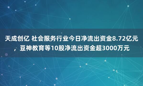 天成创亿 社会服务行业今日净流出资金8.72亿元，豆神教育等10股净流出资金超3000万元